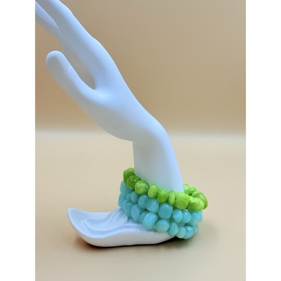 Chunky Beaded Stretch Bracelet - Lime Green & Aqua Blue Stones Boho Jewelry - Picture 1 of 7